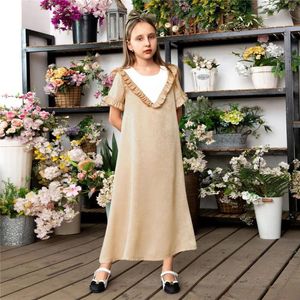 Ethnic Clothing Ramadan Abaya Kids Girls Long Maxi Dress Muslim Short Sleeve Islamic Arabic Prayer Kaftan Gown Dubai Turkey Holiday Robe