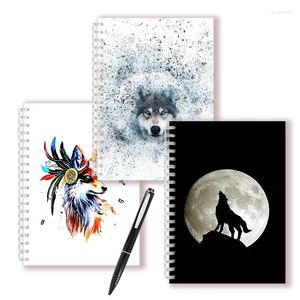 Spiral Notebook Animal Galaxy Wolf Head Nordic Minimalist Note Book Minimal Line Abstract Ritning Cover Journal Graffiti Plan