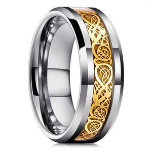 Cluster Rings Fashion Vikings Stainless Steel Celtic Dragon Inlaid Gold Color Carbon Fiber For Men Wedding Band Jewelry Wholesale