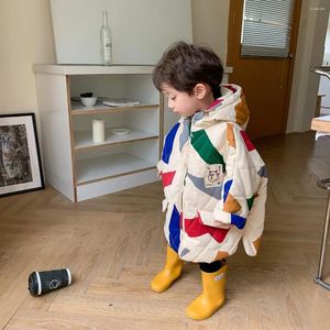 Down Coat Korean Children Winter Original Design Geometric Pattern Boy's Cotton Padded Jacket Girls Fashion Outerwear XMP419