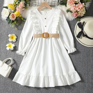 Vestidos de menina para meninas primavera e outono vestido de renda de manga comprida 8-12 anos branco