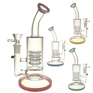 Hookah Recycler Oil Rig Bubbler Bongs 8 Polegadas Altura e Fatia Perc com 14mm Tigela de Vidro 320g Peso 3 Cores BU097