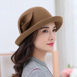 2023 Ladies Winter Bucket Hat Mother Outdoors 100 Australia Wool Hat Women Chic Cloche Hats Dobra jakość Elegancka Fedora 240126