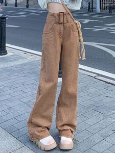 Women's Jeans American Retro Micro-launched High Waist Autumn Winter Design Sense Niche Brown Straight Street Pants Tide