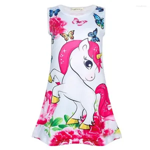 Vestidos de verão para meninas, unicórnio, princesa, fofo, borboleta, estampa de desenho animado, bebê, meninas, festa, sem mangas, aniversário