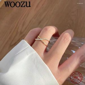 Кольца-кластеры WOOZU, позолоченные 14 карат, серебро 925 пробы, корейские инициалы, X циркониевый крест для женщин, вечерние классические романтические украшения, подарок