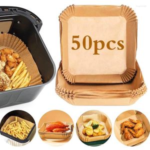 Çift Kazanlar 50 PCS Airfryer Mikro Dalga Mutfak Aleti için Hava Fritöz Kağıt Kağıt Kare Parşömen Astar Filtreleri