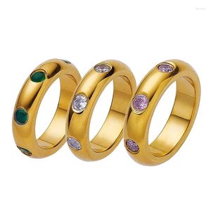 Кольца кластера 2024, модный зеленый циркон для женщин, кольцо из нержавеющей стали, ювелирные изделия для коктейльного приема, оптовая продажа