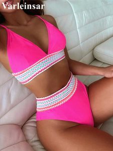 Women's Swimwear Sexy Splicing Female Swimsuit High Waist Bikini Women Two-pieces Set Padded Bather Bathing Suit Swim Lady V4051