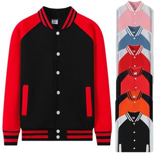 Custom Fashion Fleece gefütterte Raglanärmel College Team Uniform Damen Baseballjacke für Herren Schwarz Rosa Rot Blau Orange 240202