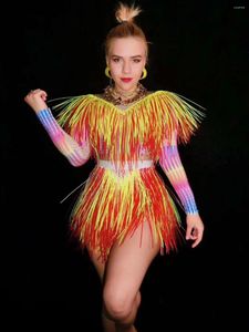 Stage Wear Multicolor Fringes Bodysuit Personality Party Evening Costume Lady Nightclub Costumes Performance Suit Dance