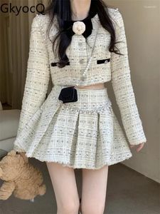Vestidos de trabalho senhoras terno de duas peças curto manga longa jaqueta saia plissada feminina outono 2024 moda street wear feminino