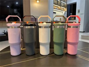 Garrafas de água 10 cores palha portátil carro copo isolado de aço inoxidável com tampa rolando 40 onças de café