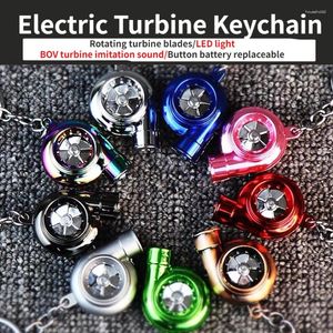 Nyckelringar ledde elektriska mini turbo turboladdare Keychain Spinning Turbine Key Chain Pendants Imitative Sound Car Theme Accessories