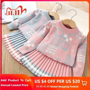 Kleidung Sets Baby Mädchen Herbst Winter Stricken Strickjacke Mantel Und Falten Rock Set Kinder Langarm Baumwolle Gestrickte Jacke Shorts anzug