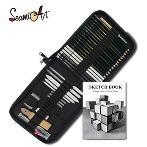 Seamiart 36pcs Professional Painting Sketch Set with Charcoal Pencils 6H-12B Canvas Bag Drawing Tools for Art Suppliers 240122