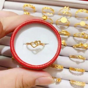 Cluster Rings Pure Plated Real 18k Yellow Gold 999 24k Women Will Never Fade Daily Ornaments Euro Coins Live Ring Lovers' Antique Love J