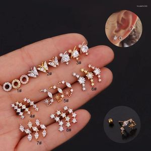 Brincos de parafuso prisioneiro 1 pc 20g aço inoxidável cz cartilagem brinco moda helix tragus concha lóbulo parafuso volta orelha piercing jóias presente