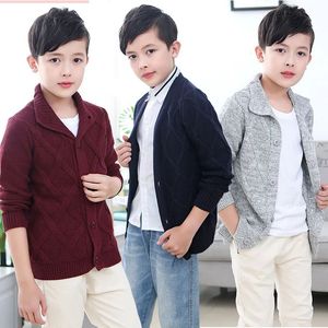 S Spring Autumn Boys Sweater Solid Color Keep Warm Sticking Jacquard Weave Vneck Cardigan för 210 år gamla barn 240124