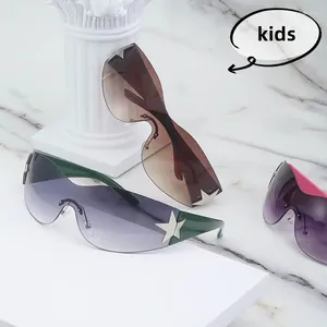 Sunglasses Kids Trendy Sun Glasses Girls Boys Children Fashion Rimless Y2k Punk One Piece Goggles Shades Oculos De Sol