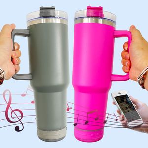 Magazzino USA 40 once colore opaco verniciato a polvere bicchiere inciso al laser lettore musicale intelligente wireless altoparlante di ricarica USB bottiglia d'acqua thermos isolata per sport all'aria aperta