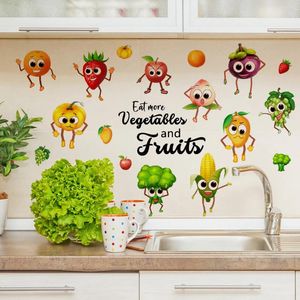壁紙3PCS漫画表現野菜の果物壁ステッカー冷蔵庫の背景キッチンホームデコレーション壁画MS2285