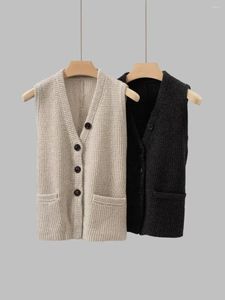 Women's Vests 2024 Autumn/winter Cashmere Gold Thread Knitted Cardigan Sleeveless Lace-up V-neck Button Casual Blouse For Women