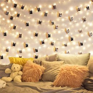 PO Clip String Lights LED USB Outdoor Battery Operated Garland med klädnypor för Home Christmas Halloween -dekorationer 240122