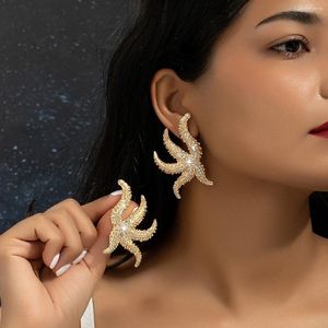 Stud Earrings Simple And Exaggerated Gold-plated Octopus Rhinestone Female Creative Starfish Fashion Womens Accessories Jewelry Gift