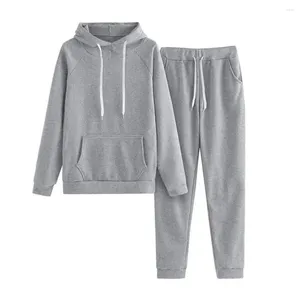 Zweiteilige Damen-Hosen-Kapuzen-Sweatshirt-Jogger-Set, Kapuzenpullover mit Kordelzug an der Taille, aufgesetzte Taschen, 2 Winter-Trainingsanzug für Damen