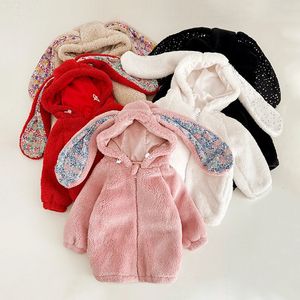가을 겨울 양털 여자 아기 긴 아웃복 코트 소녀 재킷 17y 유아 따뜻한 토끼 후드 옷 240122