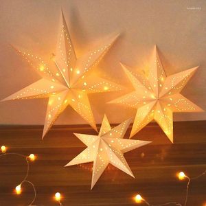 Decorazione per feste Stella Luce Baia Scava fuori Ciondolo appeso Finestra a LED Griglia Lanterna di carta Eid Mubark Stelle di Natale Decor