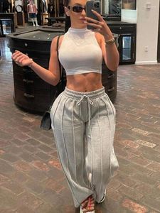 Women's Pants Kliou Pleated Loose Women Casual Active High Waist Stretchy Lace Up Sporty Straight Trousers Female Activewear Bottoms