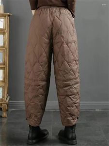 Kadın pantolonları kadınlar için kapitone 2024 Sonbahar Kış Moda Vintage Sıcak Harem Katı Bel Yüksek Bel Pamuk Yastıklı Günlük
