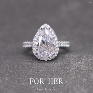 Anéis de cluster para ela jóias design romântico pêra conjunto falso brilhante anel de diamante para mulheres feito com s925 esterlina sliver laboratório criado gem