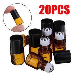 Garrafas de armazenamento 20pcs mini rolo âmbar na garrafa 1ml 2ml 3ml vidro vazio fácil de transportar para perfume recarregável de óleo essencial