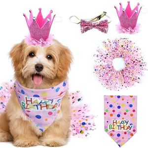 Dog Apparel Pet Puppy Rainbow Dot Crown Hat Birthday Set Kitten Tiara ClothesTutu Decoration Bandana Accessories