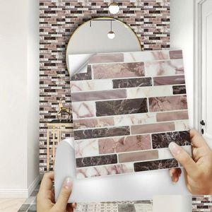 Adesivos de Parede 10 Pçs / Set Flat Marble Mosaic Tiles Adesivo Transferências Ers para Cozinha Mesas de Banheiro Peel Stick Decalques de Arte À Prova D 'Água D Dhdha
