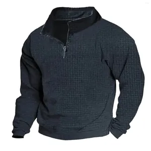 Moletons masculinos de cor sólida meio zíper ao ar livre casual gola alta suéter de manga comprida