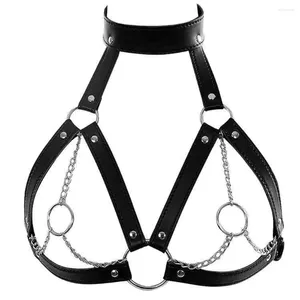 Ligas de couro sexy para mulheres arnês sutiã corrente peito bondage roupa interior feminina suspensórios lingerie fetiche cinto goth accessorie