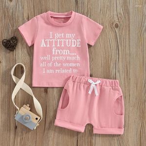 Clothing Sets Toddler Baby Girls Shorts Cute Short Sleeve Letter Print Tops Tshirt And Summer 2Pcs Outfit Clothes
