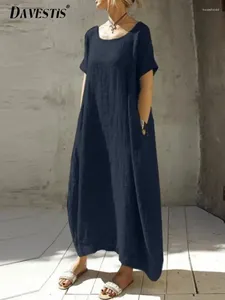 Abiti da festa Abito oversize in cotone e lino da donna 2024 Estate ampio e traspirante girocollo manica corta per casual lungo