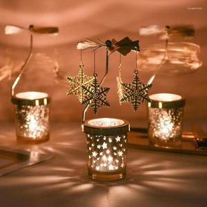 Candle Holders Gold Romantic Rotating Candlesticks Home Christmas Party Decoration Snowman Rotation Spinning Carrousel Tea Light Holder