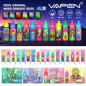 Armazém local da UE VAPEN MARS 9000 puff tornado descartável vape E Cigarettes Mesh Coil 18ml pod recarregável Puff 9K RBG Light cordão vape descartável em estoque