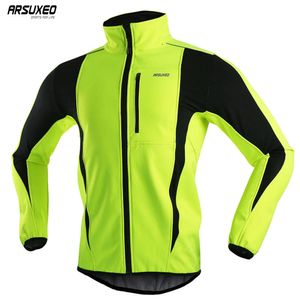 Arsuxeo Men Winter Cycling Jacket Thermal Fleece Bike Jersey WindProof Waterproof SoftShell Coat Bicycle Jacket Reflective 240129