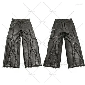 Dżinsy męskie Rock Street Hip-Hop Clothing Raw Edge Striped Lose proste szerokopasmowe spodnie Mężczyźni Y2K American Retro Harajuku Zakresa