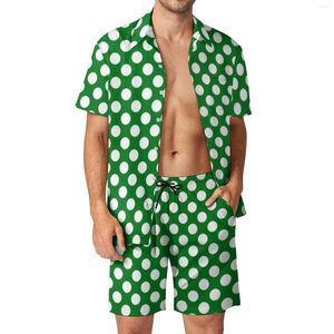 Herrspårspoler Polka Dot Pattys dagtryck Män sätter St Patrick's Holiday Casual Shirt Set Hawaii Beach Shorts Grafisk kostym 2 -stycken kläder