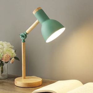 Wood Creative Nordic Table Lamp Wooden Art LED Turn Head Simple Bedside Desk Light/Eye Protection Reading Bedroom Study Lamp E27 240131