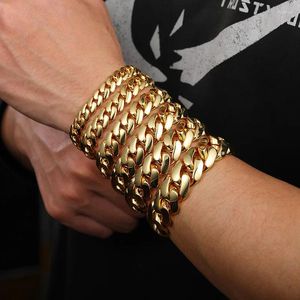 Link Bracelets 10mm-22mm Wide Hip Hop Bling Gold Color Round Miami Curb Cuban Chain For Men Rapper Jewelry Drop