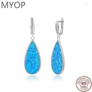 Dingle örhängen myop 925 silver gåva faux blå opal drop-formed med franska spänne flickors smycken och mäns personlighet lycka till